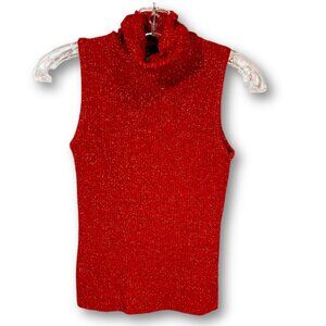 Vintage 90s Spoiled Girl M Red Glitter Thread Cowl Turtle Neck Tank Top Y2K